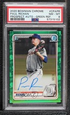 2020 Bowman Chrome Prospect Green Refractor 74/99 Paul Richan PSA 8 Auto 02u0