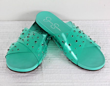 Jessica Simpson Women's Tislie Rhinestone Embellished Slides 6.5 Green NWB