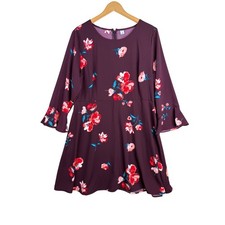 Old Navy Floral Print Fluted Bell Sleeve A-line Dress size XL Burgundy/Red