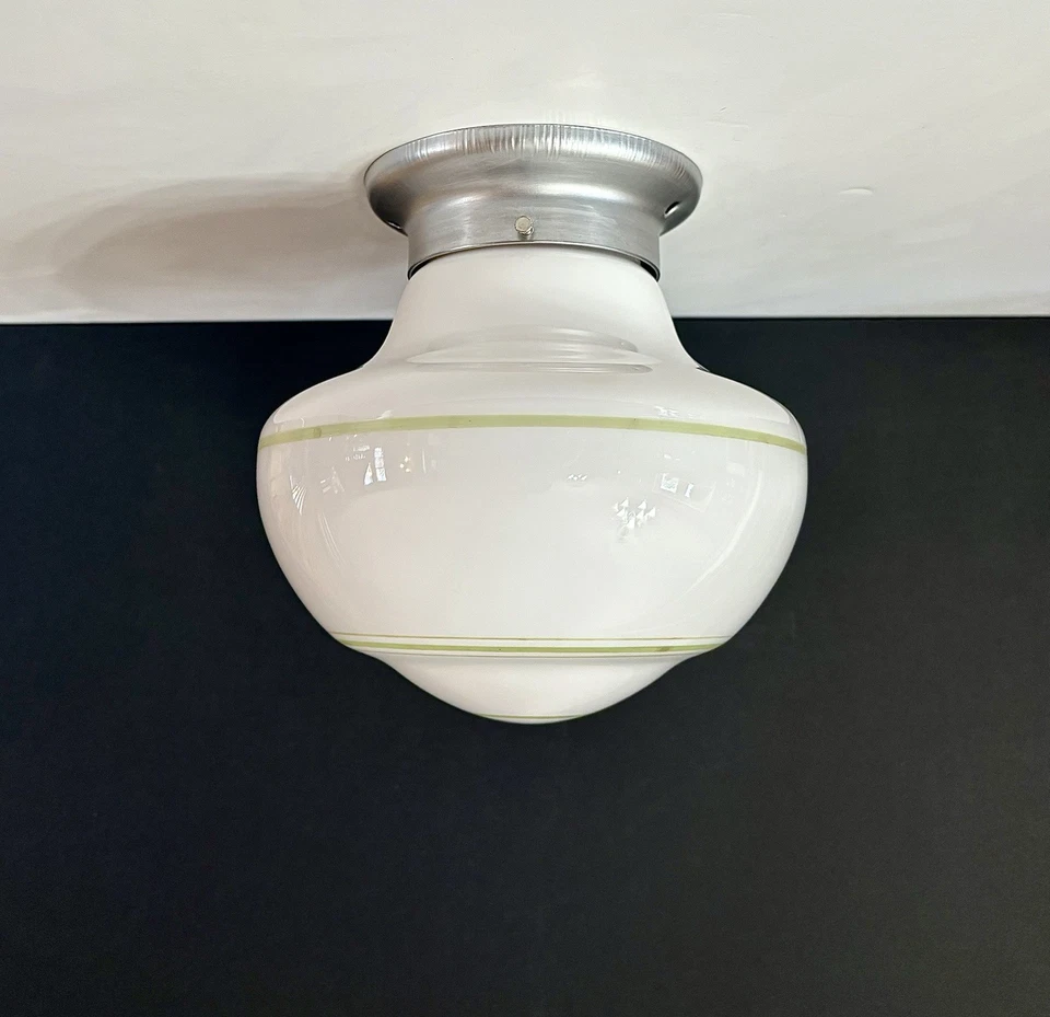 Antique 1920s 30s Art Deco Gatsby Green Swirled Glass Ceiling Light Fixture Vtg - Image 3 of 4