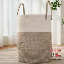 Large Woven Laundry Basket Hamper,Cotton Rope Storage Bin for 60L Brown