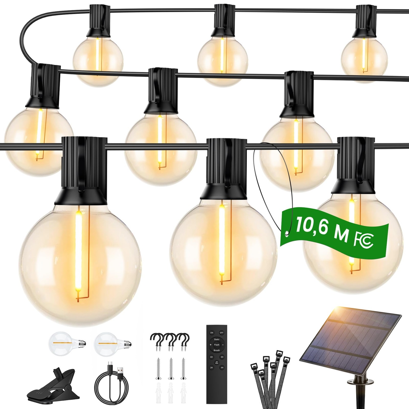 Guirlande Solaire Extérieure 10m Étanche IP65 Anti Pluie pour Jardin