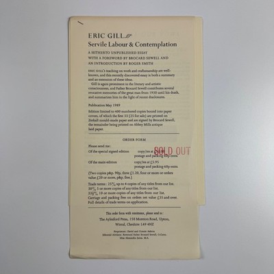 Vier Flugblätter/Bestellformulare für The Aylesford Press Bücher, um 1988/9