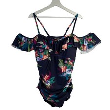City Chic Size S 16 Swimsuit Elba One Piece Off The Shoulder Tropical Print NEW