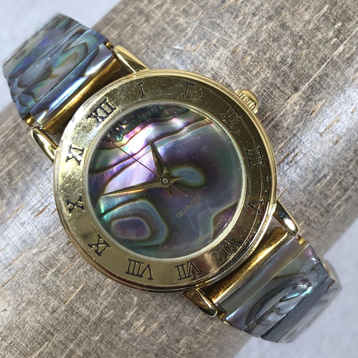 Vintage Abalone Shell Quartz Watch Gold Tone Roman Numeral  display picture 2