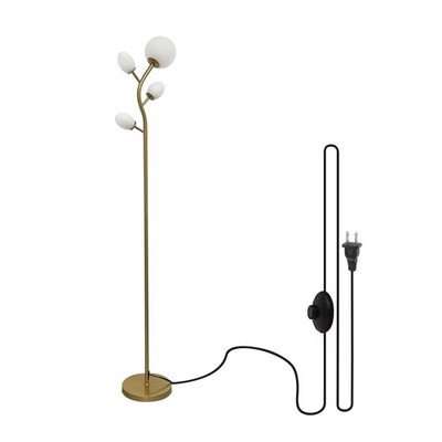 LED Modern Gold Tree Floor Lamp with 4 Opal Glass Shades,3000K color temperature