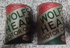 1950's WOLF'S HEAD MOTOR OIL  1 qt. METAL Tin Oil Can Empty - 2 Cans! Vintage