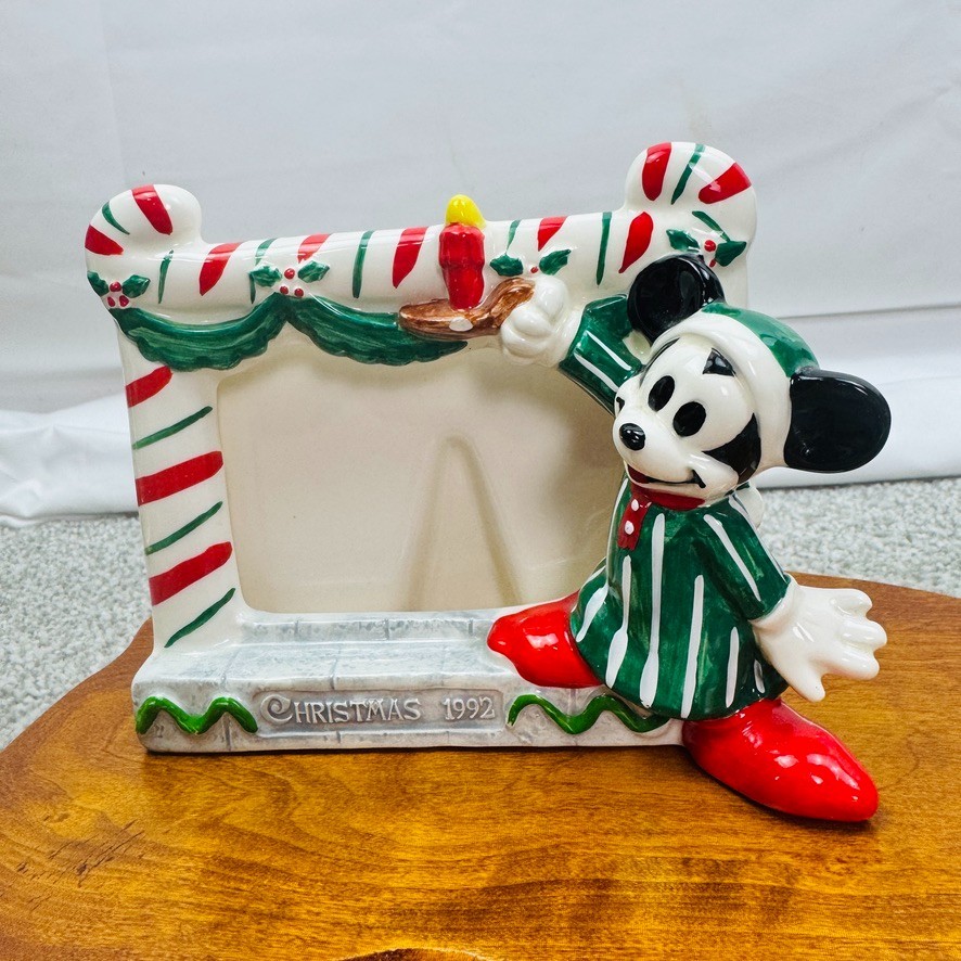 Vintage Disney Japan Mickey Mouse 1992 Christmas Ceramic Picture Frame