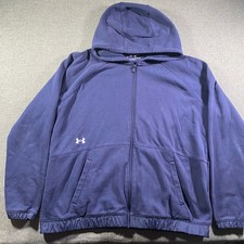 Under Armour Men Loose Fit Navy Blue Full Zip Hoodie Fleece Size XL Fleece lined