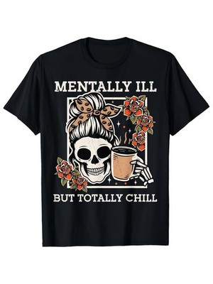 Crew Neck T Shirt with a Single Sided Print Featuring a Skeleton Design 