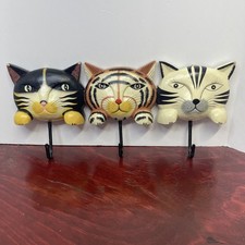 Vintage Wood, Three Cat Coat Hanger Wall Hanger Painted