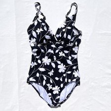 Jantzen One Piece Swimsuit Classic Black White Floral Womens 14