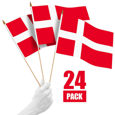 24 Pack Handheld Denmark Danish Stick Flags 12x18 In Printed 150D
