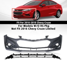 Front Bumper Cover Fascia For 2016-2018 Chevy Cruze Matte Black W Lower Grille