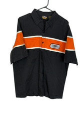 Harley Davidson Racing Men sz M Mechanic Shirt Embroidered Button up Zip Pockets