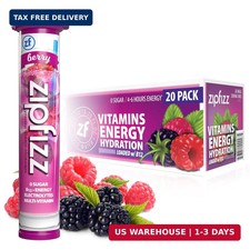 Zipfizz Daily Energy Drink Powder, Berry, 20 Pack  3-in-1 Sustained Energy