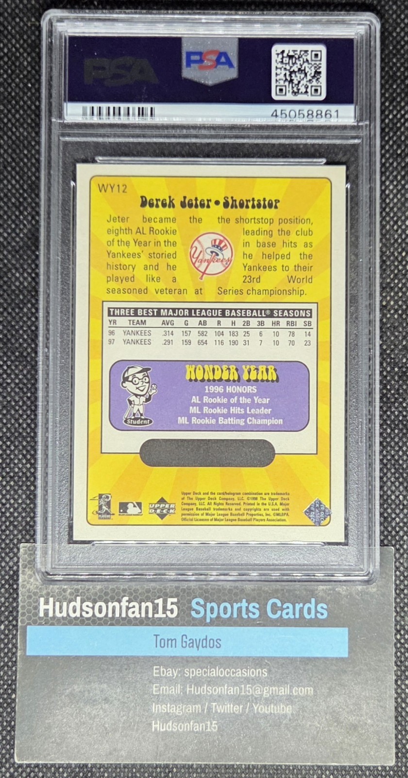 Derek Jeter 1999 Upper Deck Wonder Years #WY12 PSA 9 Mint New York Yankees view 2