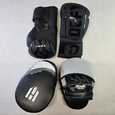DEFY  Synthetic Leather 16oz Boxing Gloves & Hawk Punching Mitts MMA Kickboxing