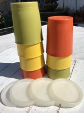 Vtg 70s MCM Kids Tupperware drinking cups small 1251 W Lids Harvest Colors 10 Pc