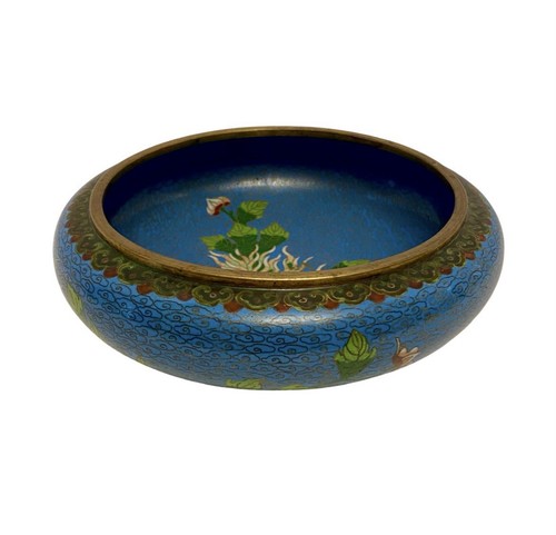 Vintage Cloisonné emailliert blau 8" Chrysanthemenschale Anfang 20. Jahrhundert (A-16). - Bild 8 von 9