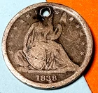 1838 SEATED LIBERTY DIME STARS OBVERSE ANTIQUE SILVER U. S. TYPE COIN **HOLED**
