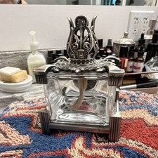 Clear Glass Oil Lamp w/ Silver Metal Top & Wi...
