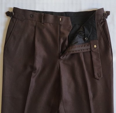 Spier & Mackay Sartorial High Rise Wool Trousers 36 Brown Side Adjusters Pleated