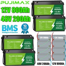 4PCS 12V 200Ah LiFePO4 Lithium Battery Built-in BMS For RV Marine Off-Grid Solar