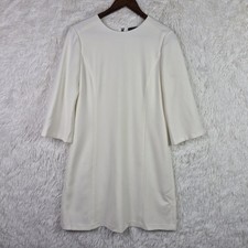 Alice + Olivia Classics Sz 8 White 3/4 Sleeve Shift Dress Quiet Luxury 