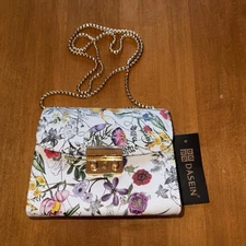 NWT Dasein Push lock Lightweight Vegan Leather Crossbody Floral Chain Strap