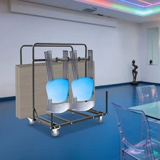 Portable Folding Table & Chair Cart with Round Table Dolly with Lockable Wheels