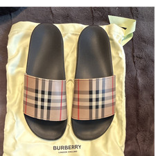 Burberry Men s Check Logo Slide Sandals Black/Beige Rubber EU/US 44