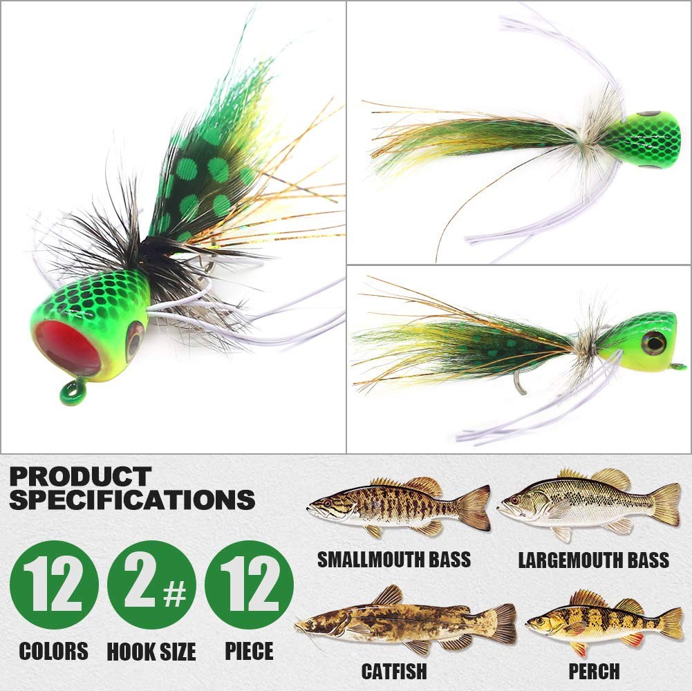 Popper-Flies-for-Fly-Fishing-Topwater-Panfish-Bluegill-Bass-Poppers Flies Bug... - Image 3