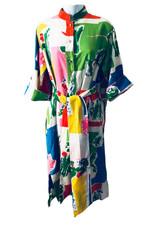 Catherine Ogust For Penthouse Gallery Wild Colorful Vintage 70s Cotton Dress MED