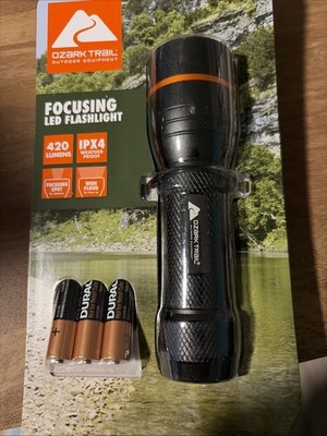 Ozark Trail 420 Lumen LED Flashlight Focus Beam IPX4 Waterproof + Batteries
