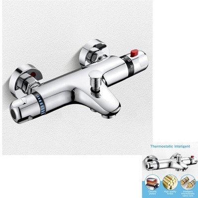 Badewannenarmatur, Duscharmatur, Thermostat, Chrom, Messing, 38°C Sicherheit