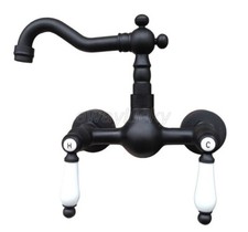 Oil Rubbed Bronze Bathroom Basin Sink Faucet Dual Handles Mixer Tap Wall Mount
