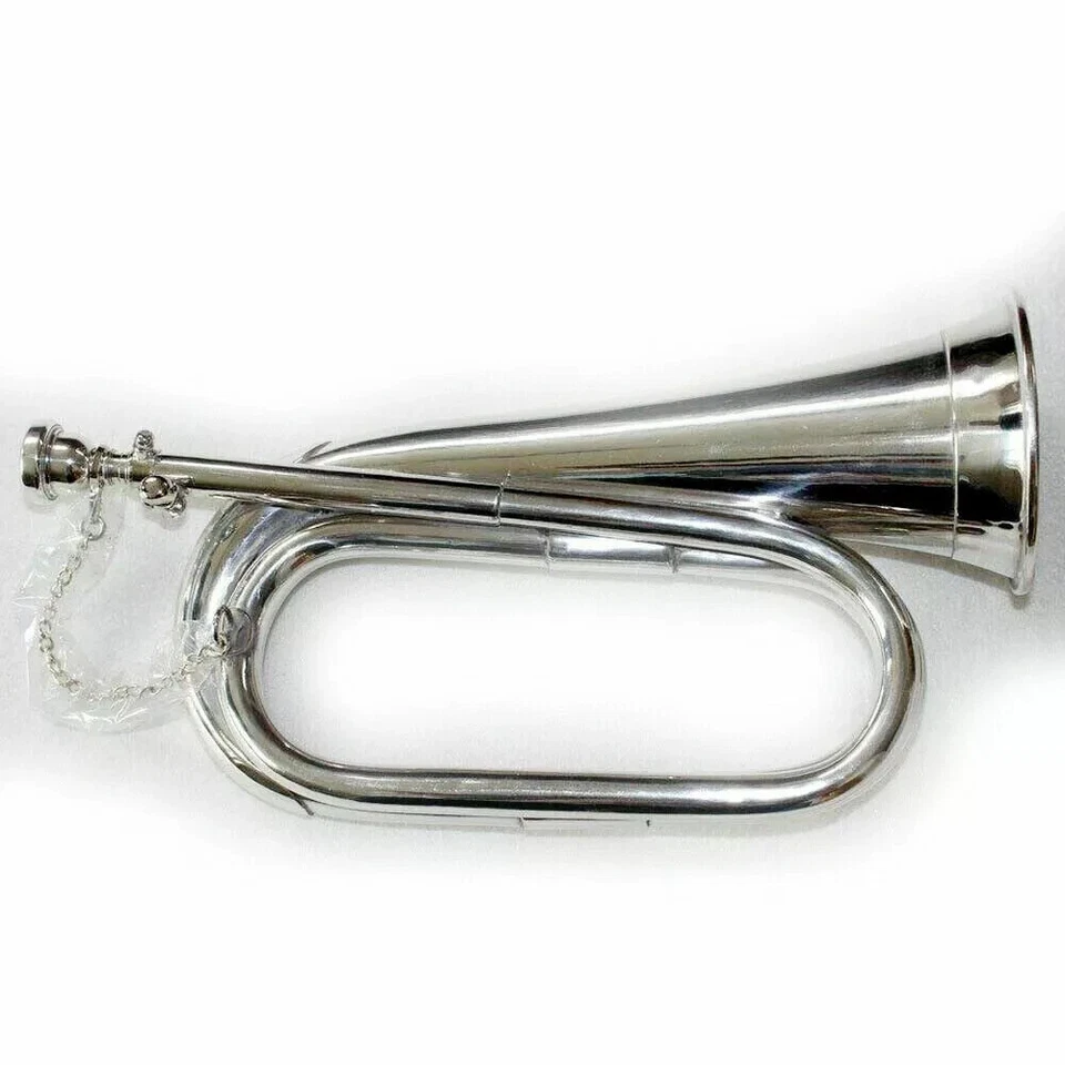 Professional Antique Handcrafted Silver Tone Bugle Musical Instrument Best - Image 4 of 4