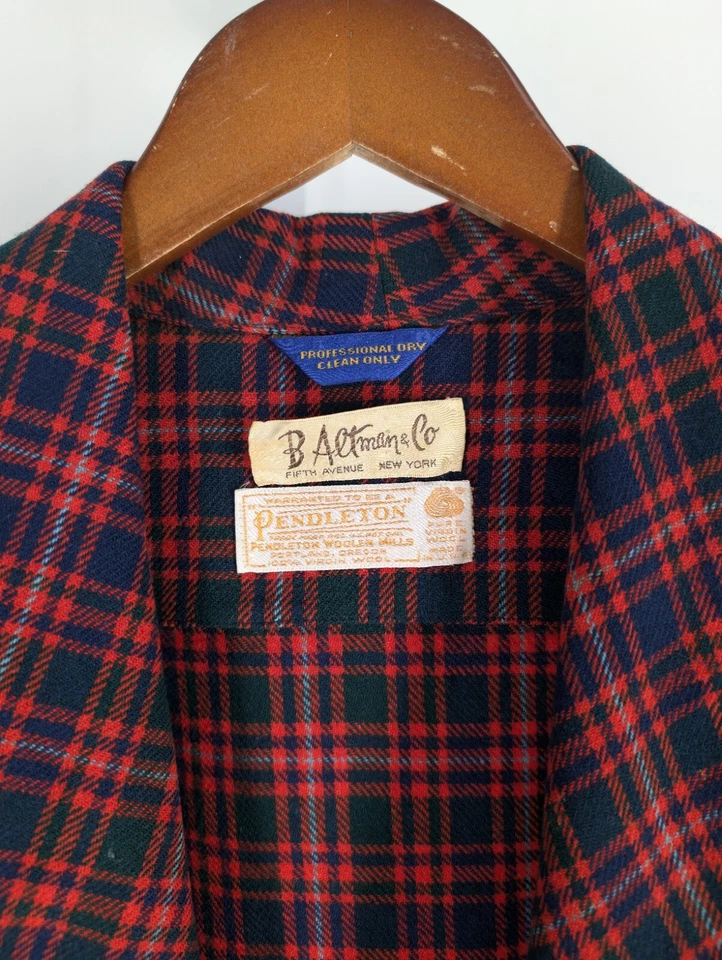 Pendleton Vtg 50s Plaid Flannel B Altman Co NYC Robe Jacket 40" Rockabilly USA - Image 4 of 4