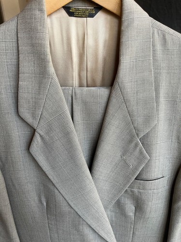 Mens HUNTER HAIG 2 Piece SUIT Lt Beige Plaid 40R - Pants 36/28 wool - Picture 2 of 10