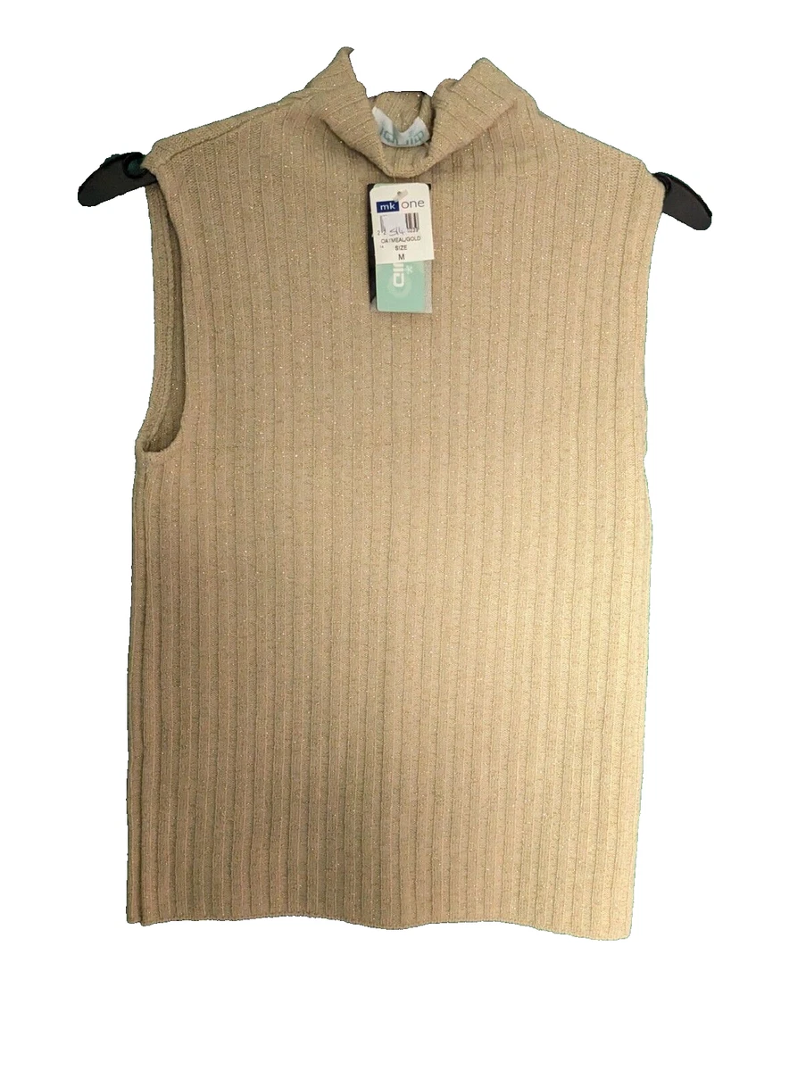 LIQUID LADIES NEW GOLD BEIGE KNITTED SWEATER VEST TOP WOMENS SIZE 10 12 M S14