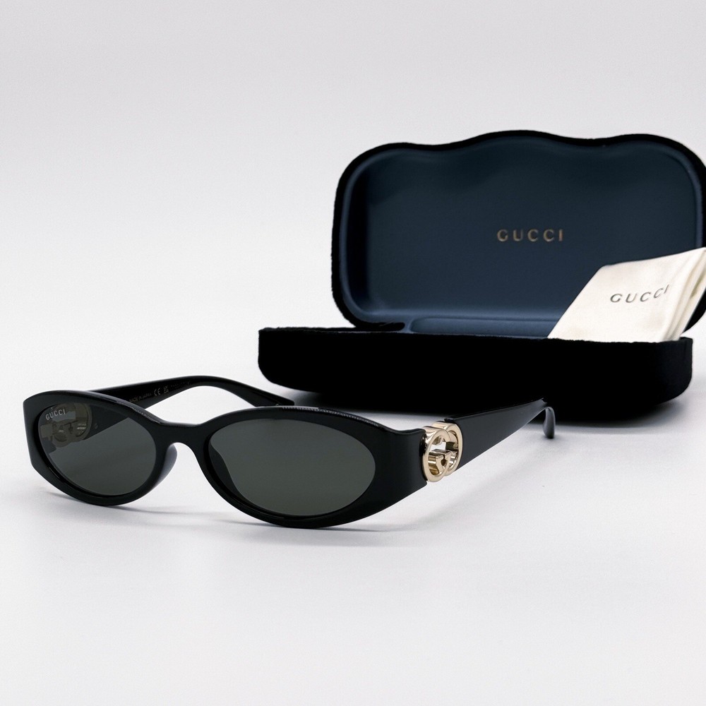 NEW GUCCI GG1660S 001 OVAL BLACK GREY WOMEN SUNGLASSES GUCCI