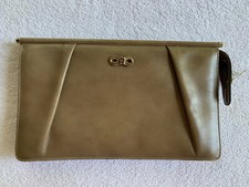 VTG Etienne Aigner Bag Clutch Purse Genuine Leather Tan Signed Pocket Mirror