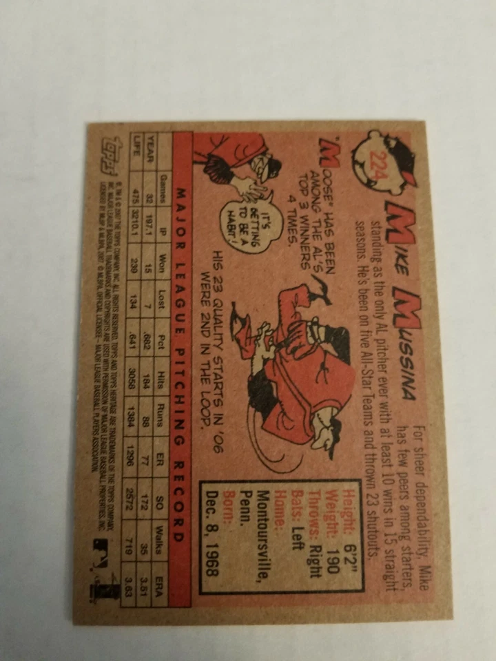 Mike Mussina 2007 Topps Heritage Signed Autograph Auto Card New York Yankees HOF - Image 3 of 3