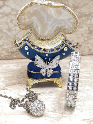 Vintage style Butterfly Lovers Faberge egg Musical Trinket Jewelry