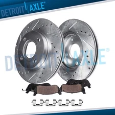 4pc Front Drilled Slotted Disc Rotors Ceramic Brake Pads for Honda Civic Fit