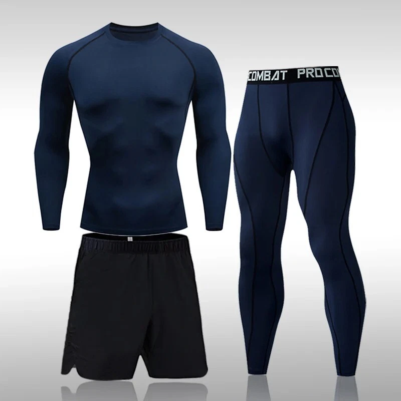 Mens 3 PCS Polyester Running Gym sport Compression Clothing Sports Tracksuit Men