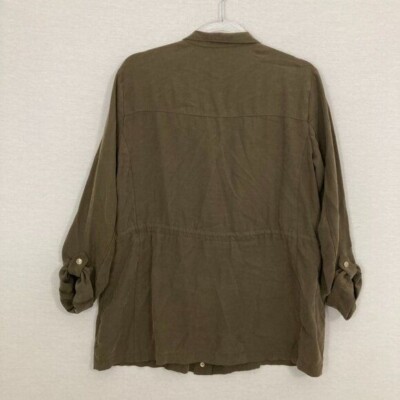 Zara Olive Green Soft Comfy Button Utility Rolled Tab Jacket Large