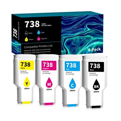 738 Ink Cartridges (300ml X 4, Black Magenta Cyan Yellow), 738XL Ink Cartridg...
