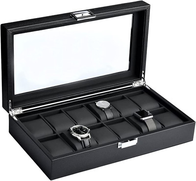 Mantello Watch Box - 12  Watch Cases for Men- Watch Case with Large Glass Top - 